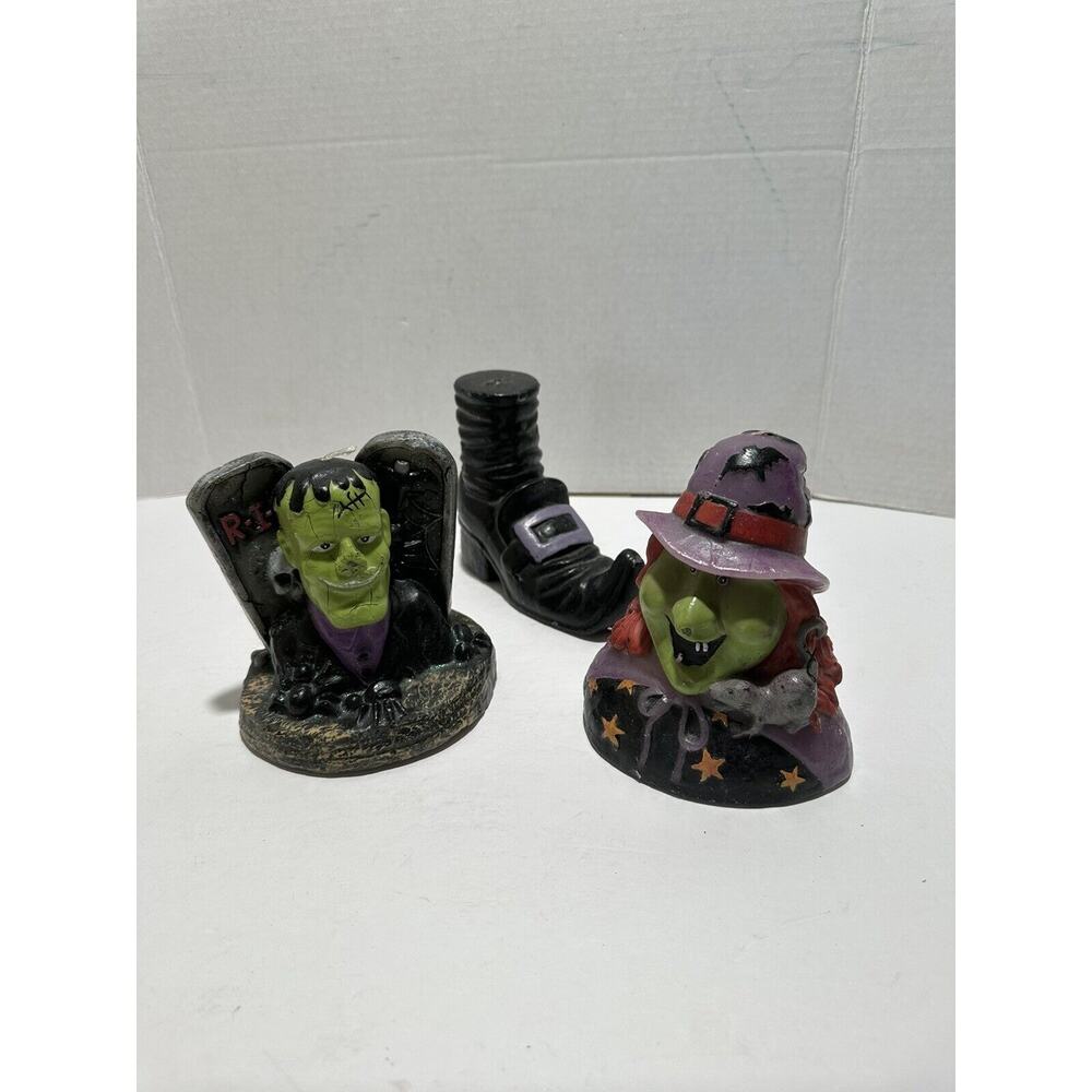 Lot Of 3 Candles Vintage Frankenstein Witch Boots‎ Candle Monster Halloween Set